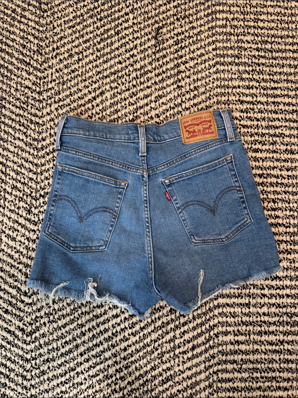 Levi's Medium Blue Frayed Hem Jean Shorts